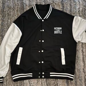 Black and White Men's Outwork The Hustle Letterman Jacket